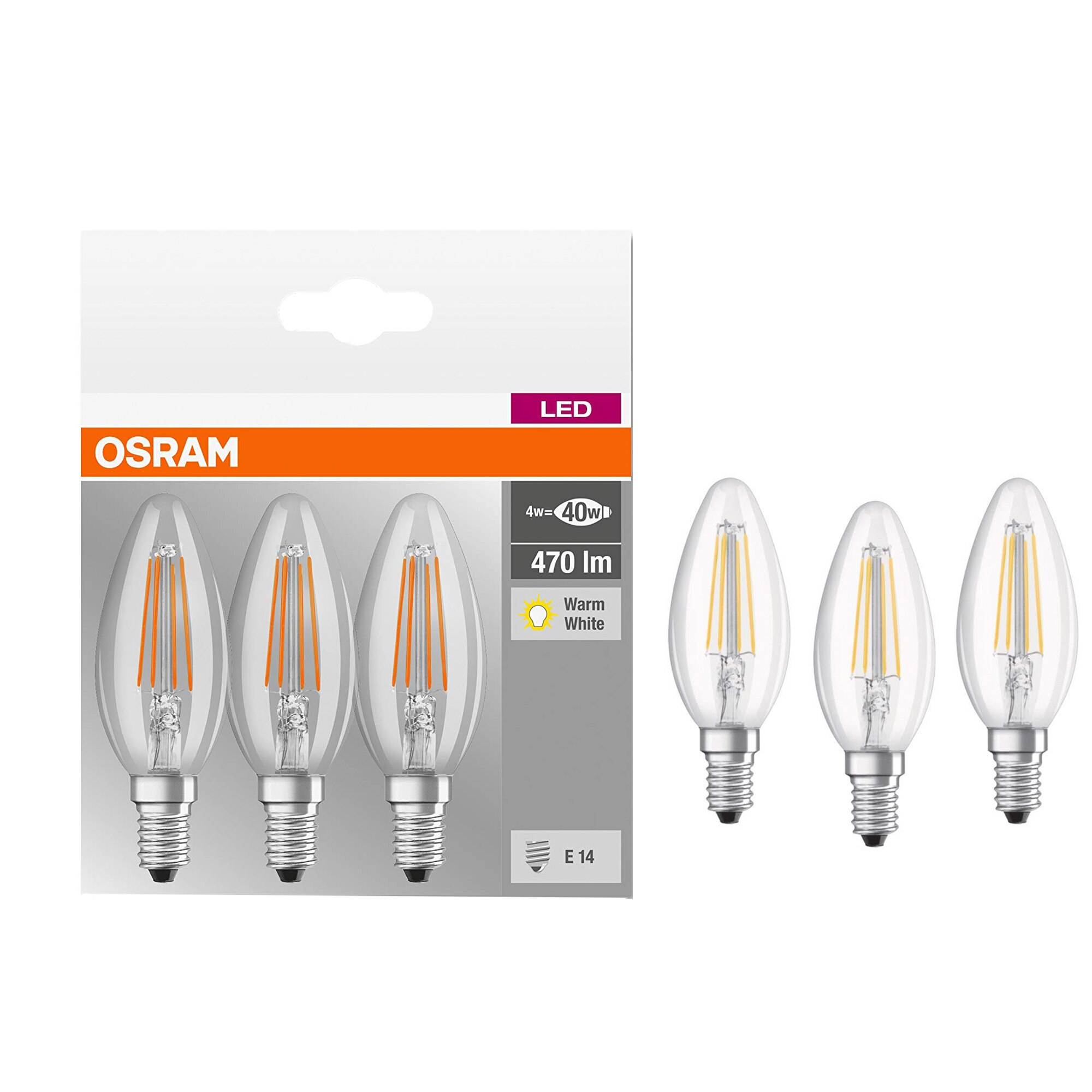 Bec incadescent 4w e14 lumanare filament alb cald