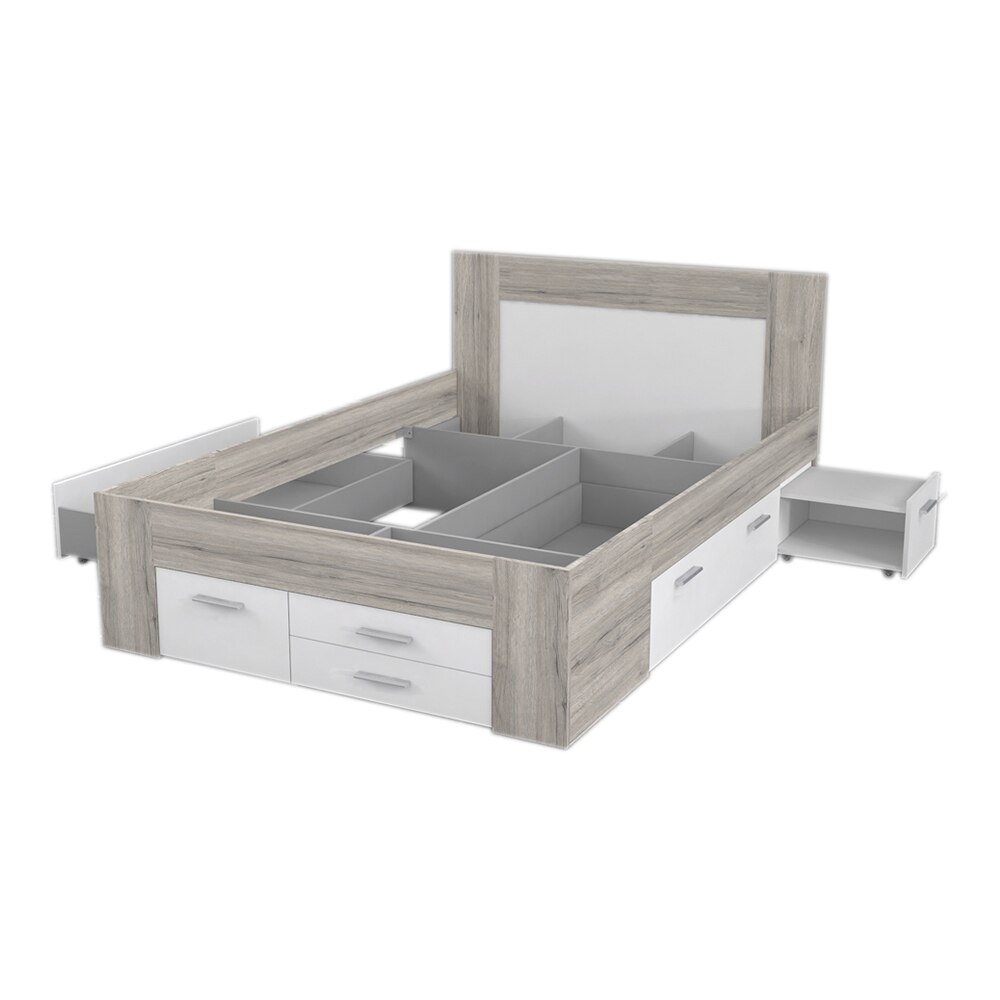 Mal pat 140x200  stejar alb cu dispozitiv de depozitare