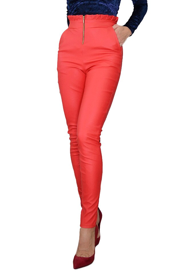 pantaloni piele ecologica zara dunga rosie